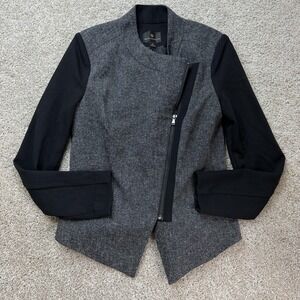 Worthington Jacket Womens Small Gray Black Knit Moto Asymmetrical Zip Lined